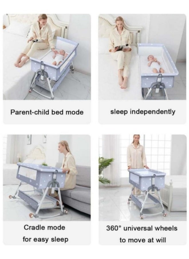 GGEROU - Baby Bassinet Bedside Sleeper with Mosquito Net and Storage Basket, 4 in 1 Baby Bedside Crib, Adjustable Height Rocking Bassinet, Movable Newborn Nursery Center for Newborns - Image 1