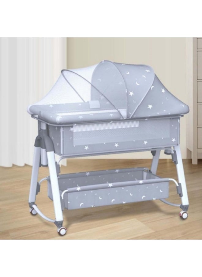 GGEROU - Baby Bassinet Bedside Sleeper with Mosquito Net and Storage Basket, 4 in 1 Baby Bedside Crib, Adjustable Height Rocking Bassinet, Movable Newborn Nursery Center for Newborns - Image 1
