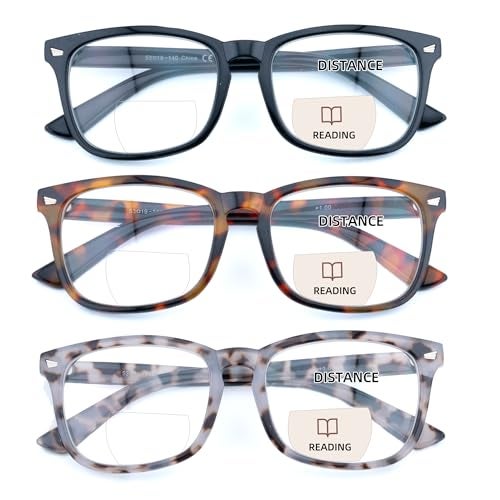 FEIVSN 3 Pack Bifocal Reading Glasses for Women Men Bi-focal Readers PC Frame Fixed Hinge Dual Focal Clear Top Eyewear,+1.25 - Image 1