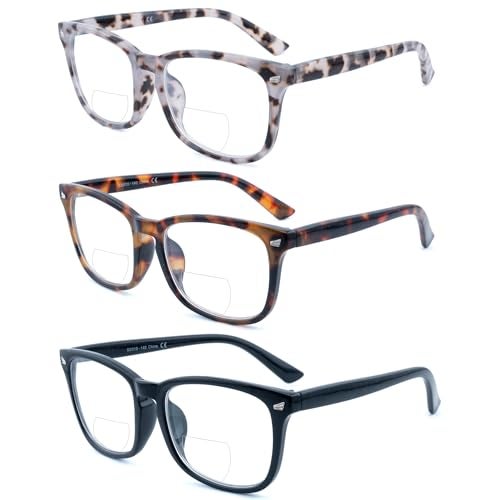 FEIVSN 3 Pack Bifocal Reading Glasses for Women Men Bi-focal Readers PC Frame Fixed Hinge Dual Focal Clear Top Eyewear,+1.25 - Image 2