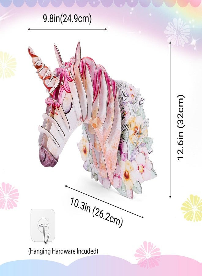 CoziTech 3D Unicorn Wall Décor Cardboard Mount Wall Art Cute Pink Purple 3D Wall Decoration for Girls Bedroom Dorm Rome Colorful Flower Unicorn Fairy Décor Birthday Gift for Girls Teens Kids - Image 3