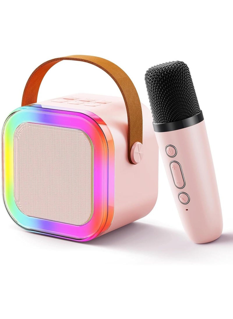 Portable Mini Karaoke Machine, Karaoke Speaker with 2 Mini Kids Bluetooth Microphones, Toy Present for 8-10 Years Old Girls, Boys, Adults, Party, Family KTV, Outdoor, Travel, Birthday, Pink - Image 2