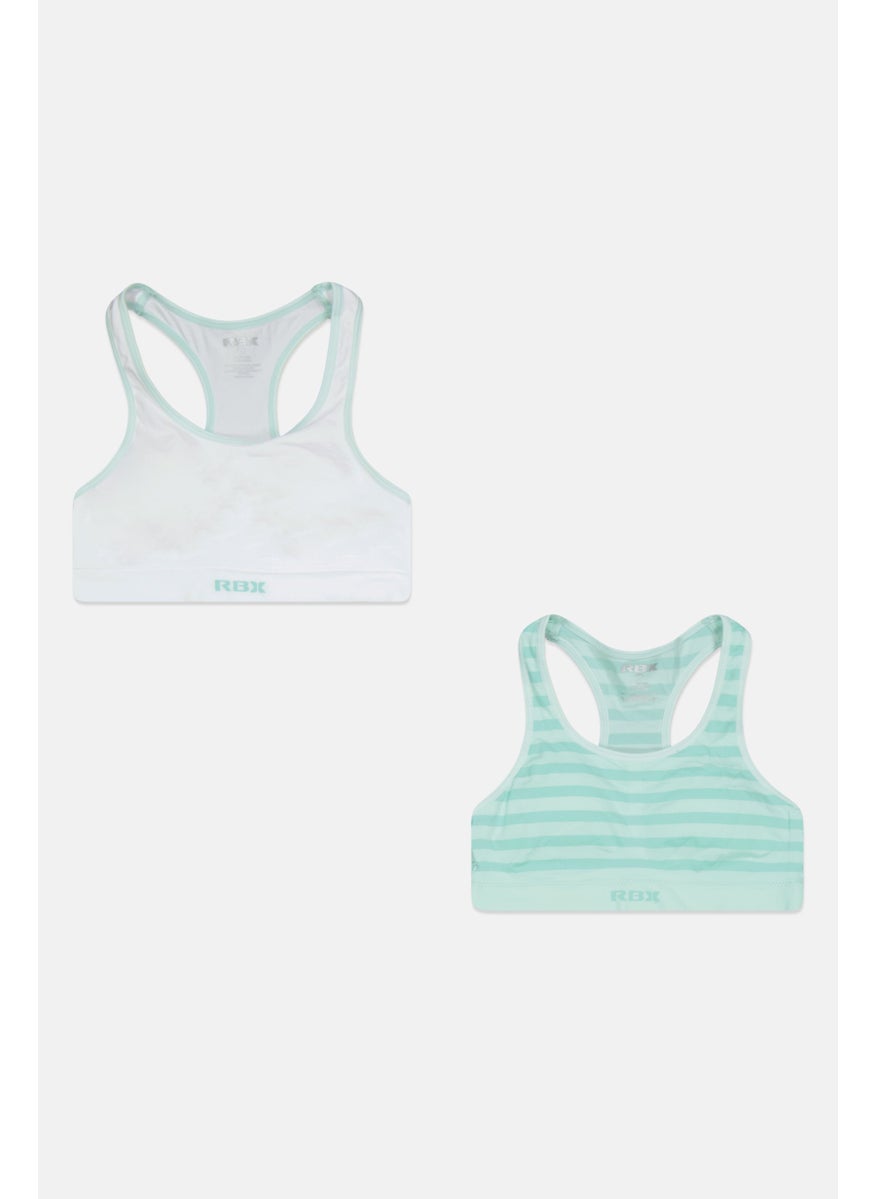 RBX Kids Girl 2 Pieces Brand Logo Seamless Padded Sports Bra, Mint  - Image 1