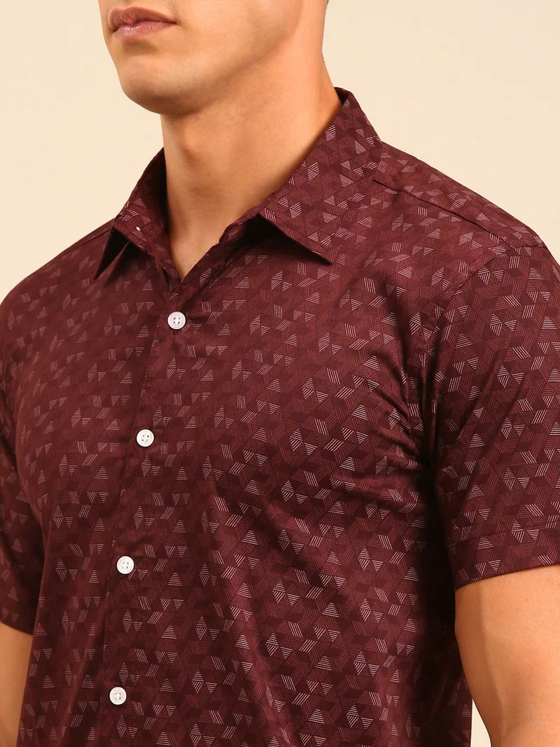 Joven  Maroon Printed Cotton Shirt for Men for Men | Best Price UAE
