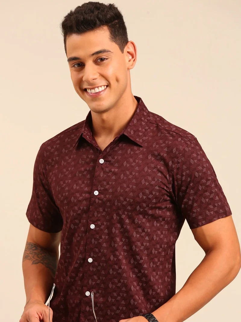 Joven  Maroon Printed Cotton Shirt for Men for Men | Best Price UAE