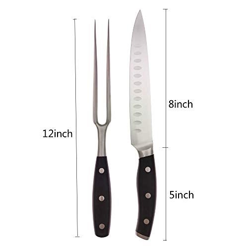 kakamono Carving Knife and Fork Set - with 8" Carving Knife &8" Straight Metal Fork Triple-Rivet German Steel Forged Kitchen Carving Set, Professional Meat Carving Knife Gourmet BBQ Tool Set - Image 2