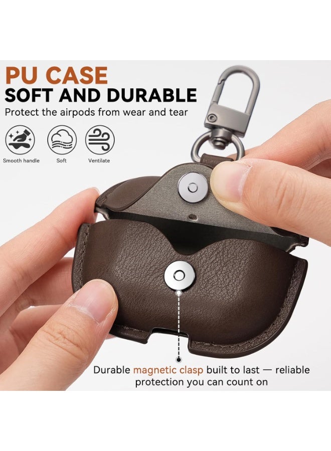 for Airpods Pro 3 Case Leather, Magnetic Automatic Lock for Airpods Pro 3 Case with Keychain & Cleaner Kit, Full Protective Leather Case Cover for Airpods Pro 3, Men Women (Dark Brown) - Image 3