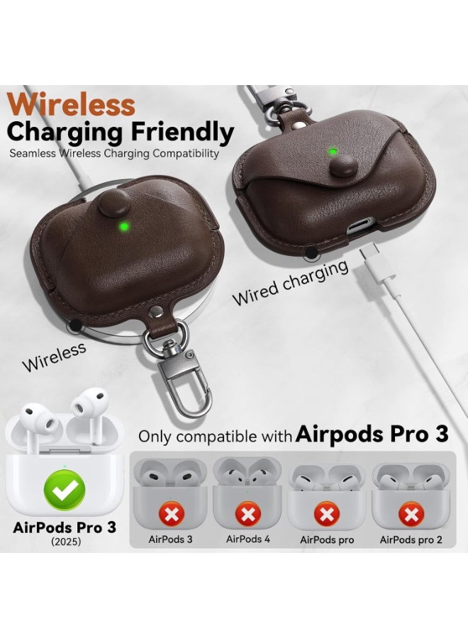 for Airpods Pro 3 Case Leather, Magnetic Automatic Lock for Airpods Pro 3 Case with Keychain & Cleaner Kit, Full Protective Leather Case Cover for Airpods Pro 3, Men Women (Dark Brown) - Image 2