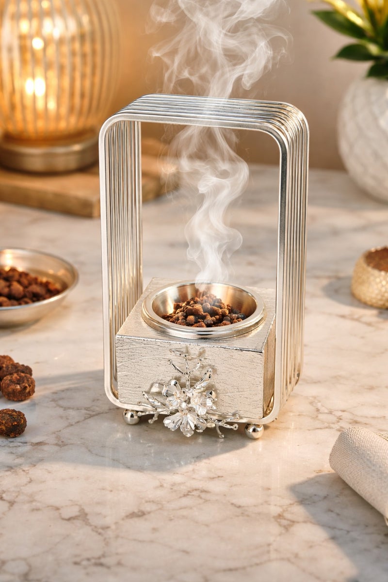 Radin Dubai Frame Style Incense Bakhoor Burner With Handle | Traditional Arabic Mabkhara | Decorative Metal Oud Burner For Home And Majlis - Image 1