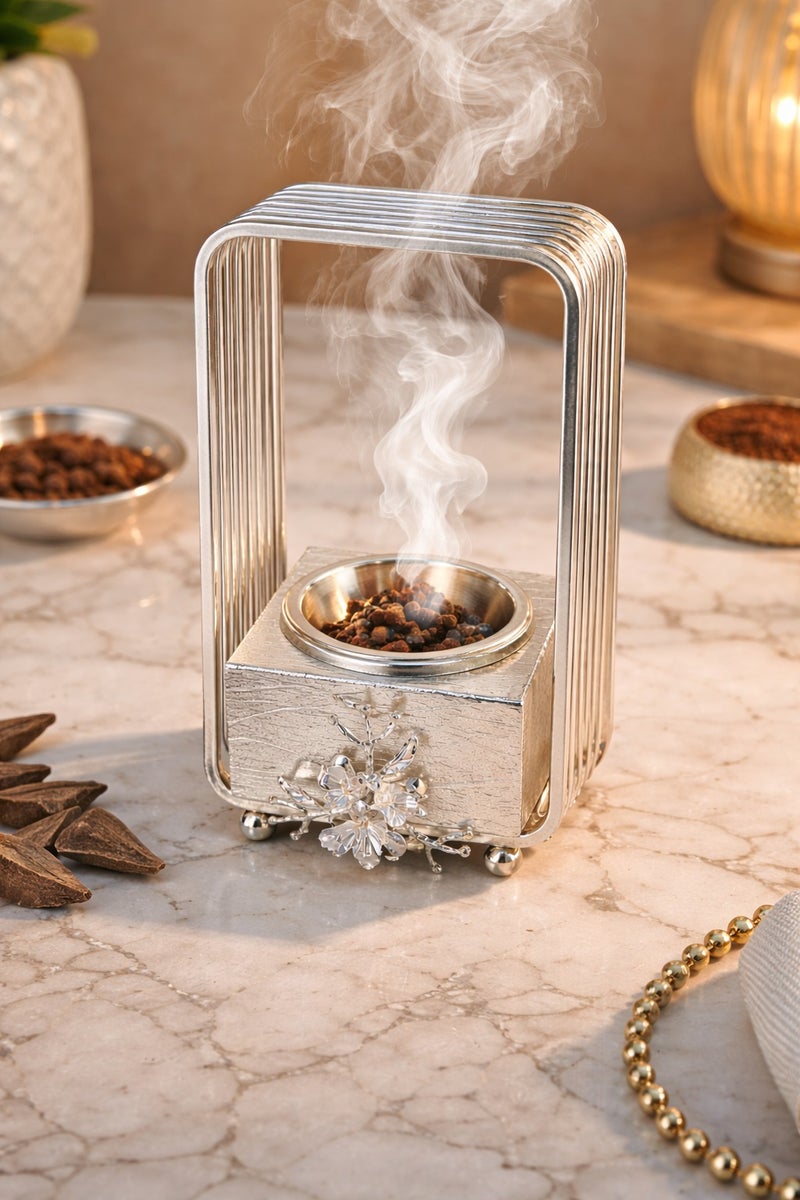 Radin Dubai Frame Style Incense Bakhoor Burner With Handle | Traditional Arabic Mabkhara | Decorative Metal Oud Burner For Home And Majlis - Image 2