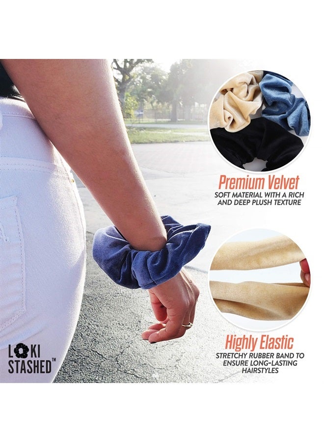 LokiStashed 3-PACK Velvet Hair Tie Scrunchies for VSCO Girls & Women, THE ORIGINAL HIDDEN POCKET SCRUNCHIE with Zipper Pocket Storage, Accessories, Small Items, Keys, Money - Navy, Tan, Black Color - Image 4