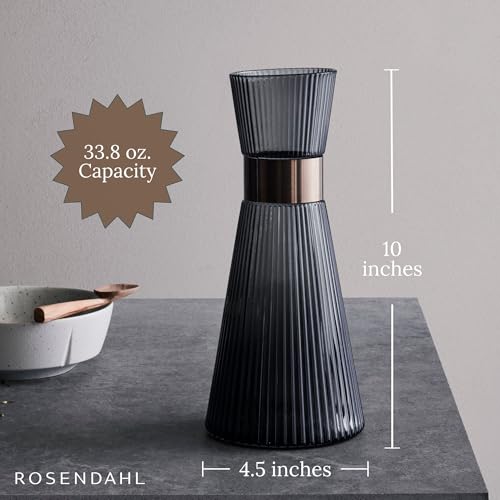 Rosendahl Grand Cru Nouveau 33.8 oz. Water Carafe - Elegant Smoke-Colored Mouth Blown Glass with Patinated Steel Accents, Dishwasher Safe - Stylish & Functional Design for Modern Living - Image 3