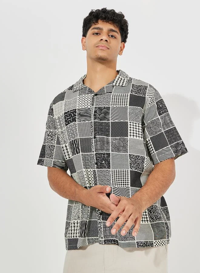 Styli Checkered Print Resort Collar Relaxed Fit Shirt
