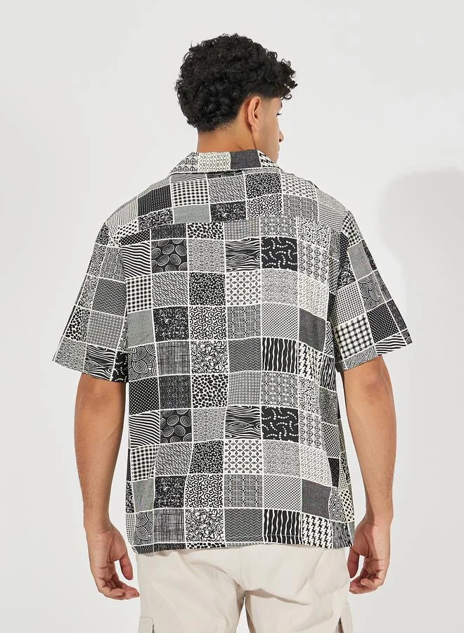 Styli Checkered Print Resort Collar Relaxed Fit Shirt