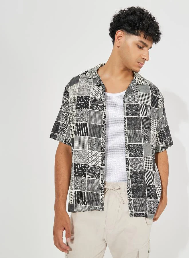 Styli Checkered Print Resort Collar Relaxed Fit Shirt