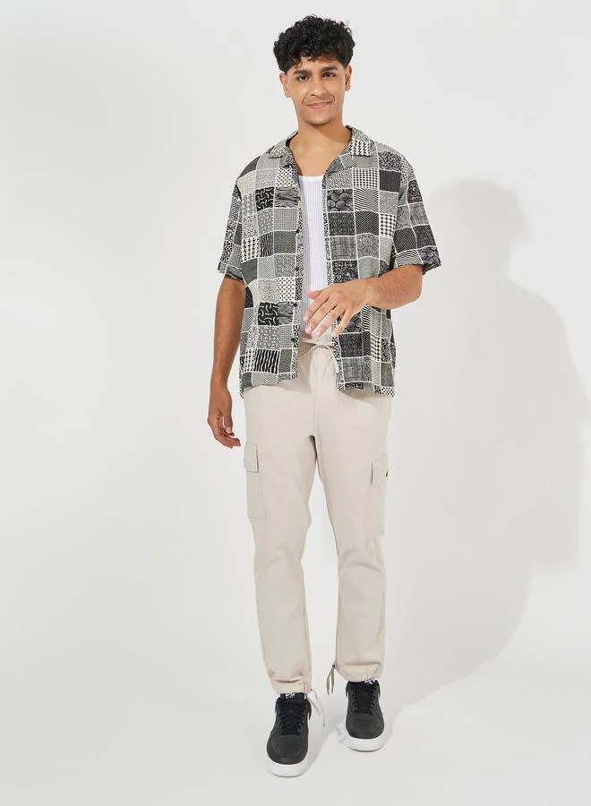 Styli Checkered Print Resort Collar Relaxed Fit Shirt