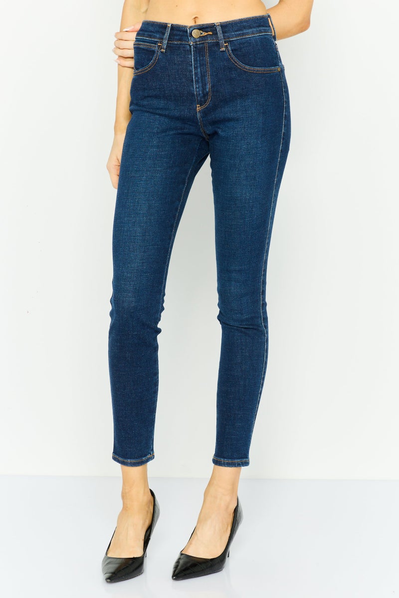 Wrangler Women Skinny Fit Washed Stretchable Jeans, Navy - Image 1