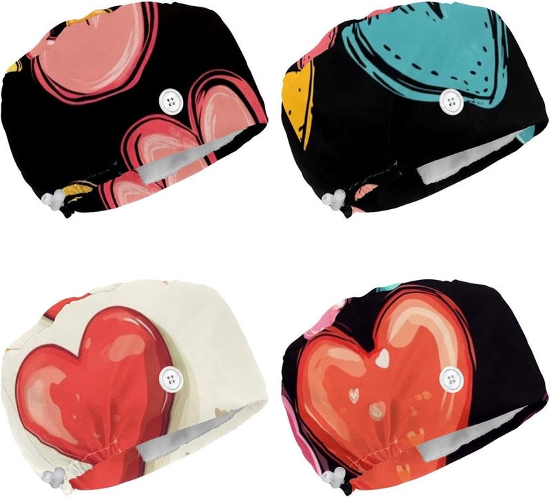 Adjustable Working Cap, 4 Packs Colorful Hearts (4) Working Hat Sweatband for Women & Men, One Size - Image 1