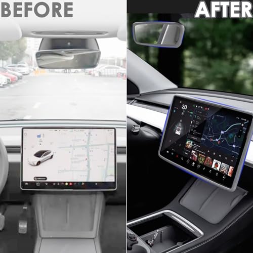 TSTESE 2PCS Protector Trim Frame Compatible with Tesla Model 3 Y 20202024 2025 2026 Screen Edge Frame Rearview Mirror Cover Interior Decorations Center Console Decor Highland Juniper Accessories Set Gray - Image 3