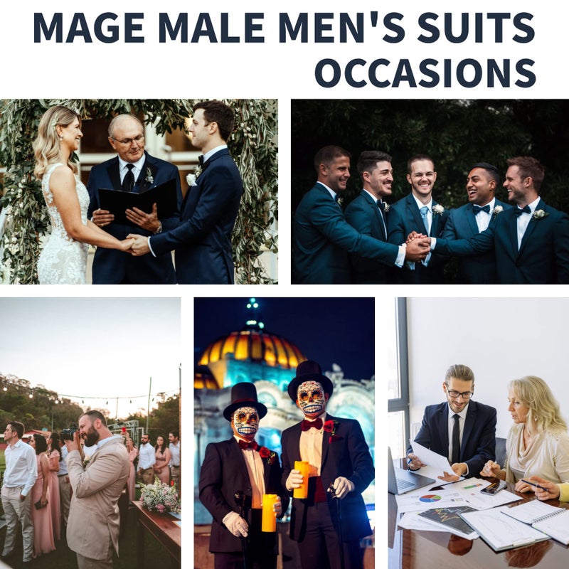 MAGE MALE Men's 2 Piece Suit Notched Lapel One Button Slim Fit Formal Wedding Prom Tuxedo Suits Blazer Pants with Bow Tie Set - Image 4