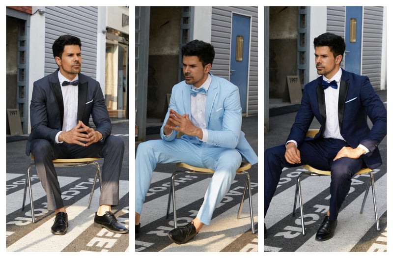 MAGE MALE Men's 2 Piece Suit Notched Lapel One Button Slim Fit Formal Wedding Prom Tuxedo Suits Blazer Pants with Bow Tie Set - Image 3