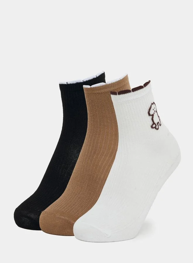 ستايلي Pack of 3 - Dog Embroidered Ankle Length Socks