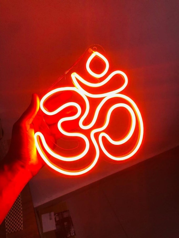 OM LED NEON LIGHT FOR WALL OFFICE POOJA ROOM MANDIR DECORATION HOME DECORE DIWALI GIFT 8INCH X 9INCH ORANGE LIGHT