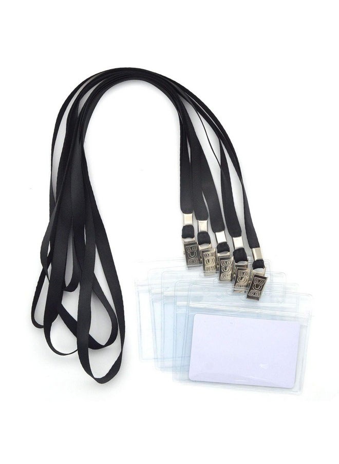 Bird Fiy 50 Pcs Waterproof Type Clear Plastic Horizontal Name Tag Badge Id Card And 50 Pcs Black Nylon Lanyard  - Image 1