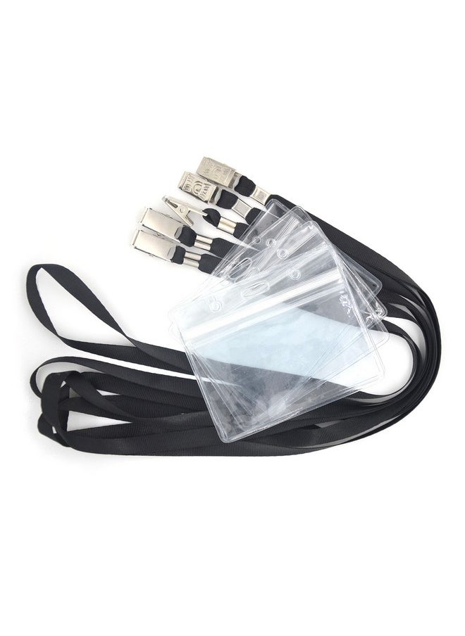 Bird Fiy 50 Pcs Waterproof Type Clear Plastic Horizontal Name Tag Badge Id Card And 50 Pcs Black Nylon Lanyard  - Image 2