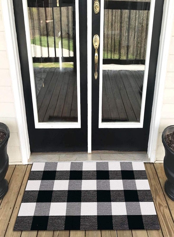 Levinis Buffalo Check Rug - Cotton Washable Porch Rugs Durable and Washable Outdoor Rugs Door Mat Hand-Woven Buffalo Plaid Rug for Outdoor/Kitchen/Bathroom/Entry Way/Bedroom, 23.6" x 35.4" - Image 1