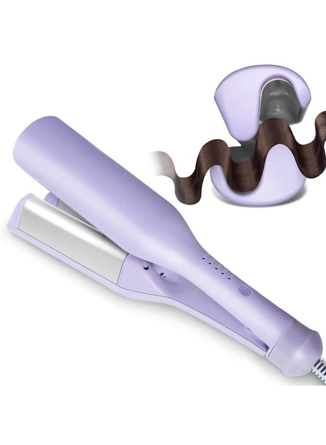 Tieumioe Beach Wave Curling Iron Deep Waver Hair Tool, Mermaid Hair Waver for Women Crimper, Anti-Scald, Dual Voltage, 1.4 Inch Ceramic Double Barrel Wavy Curling Iron, Purple - Image 1