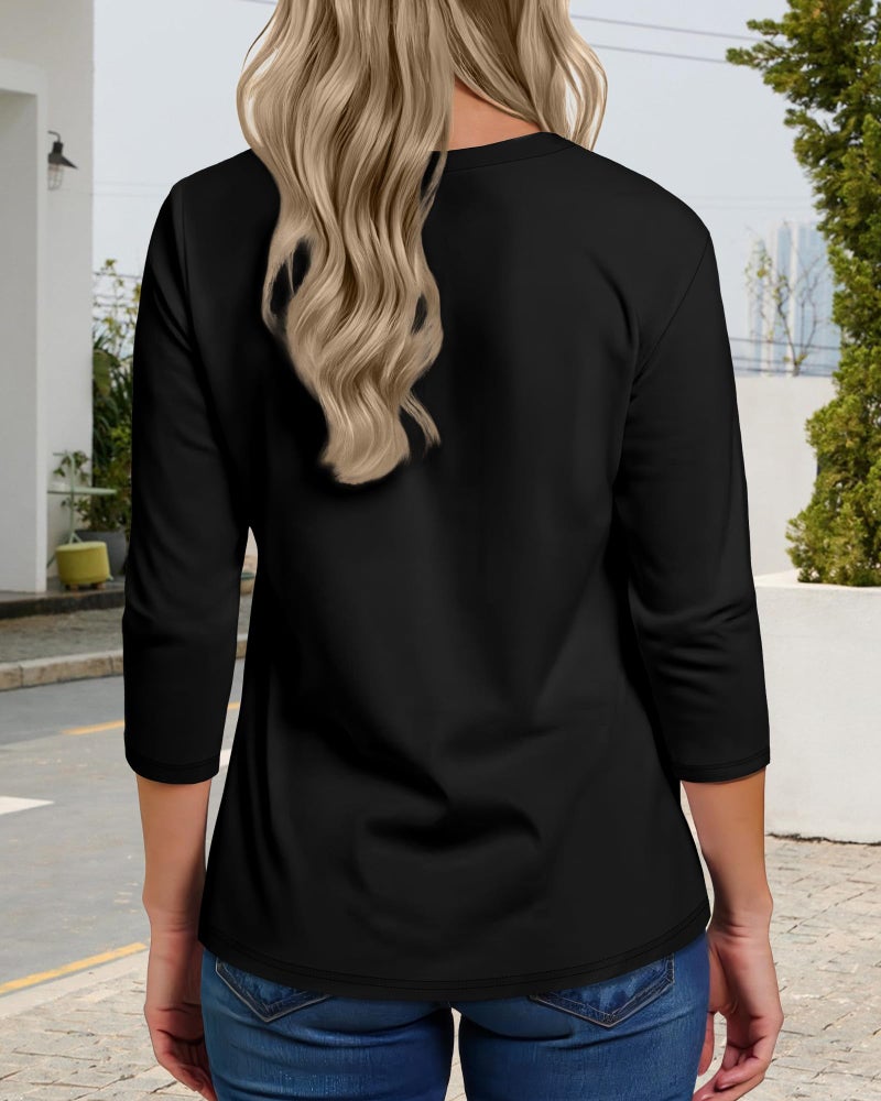 rosemia 3/4 Sleeve Tops for Women Basic Crew Neck Spring Blouses Casual Fit Fall T Shirts A-Black - Image 3