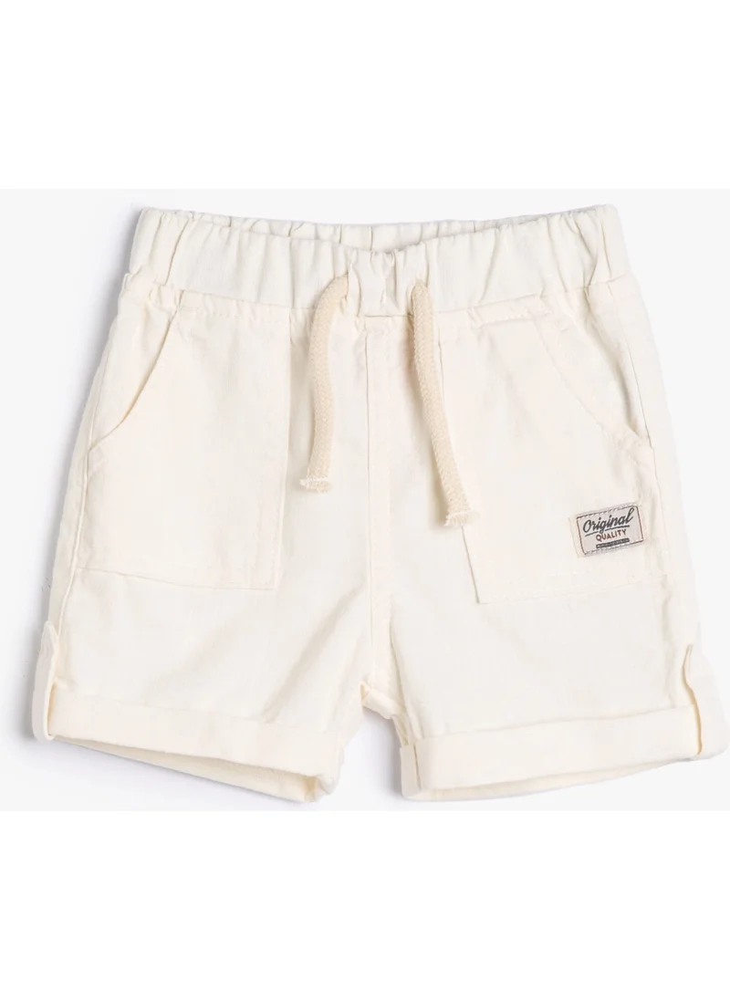 KOTON Cotton Shorts, Tie Waist, Pocket, Folding Legs