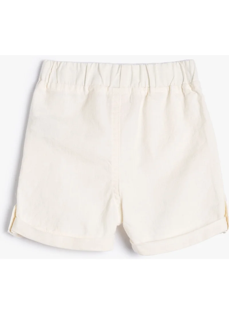 كوتون Cotton Shorts, Tie Waist, Pocket, Folding Legs