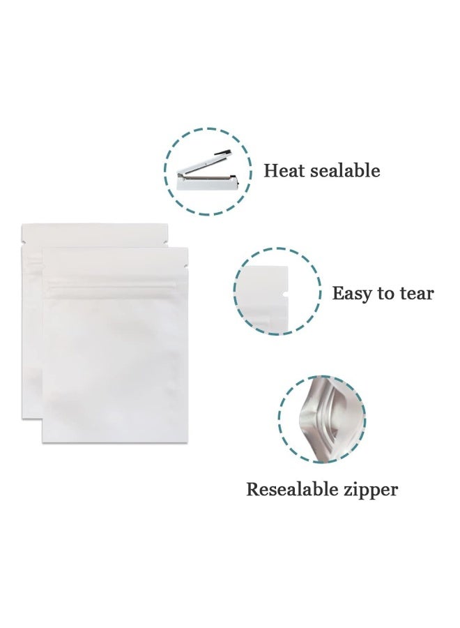 Ferenli 100 Pieces Mylar Food Storage Bag Zipper Lock Matte Aluminum Foil Airtight Bag With Front Window Plastic Packaging Pouch For Zip Flat Heat Seal Lock Resealable 7.5X10Cm 3X3.9 Inch White  - Image 3
