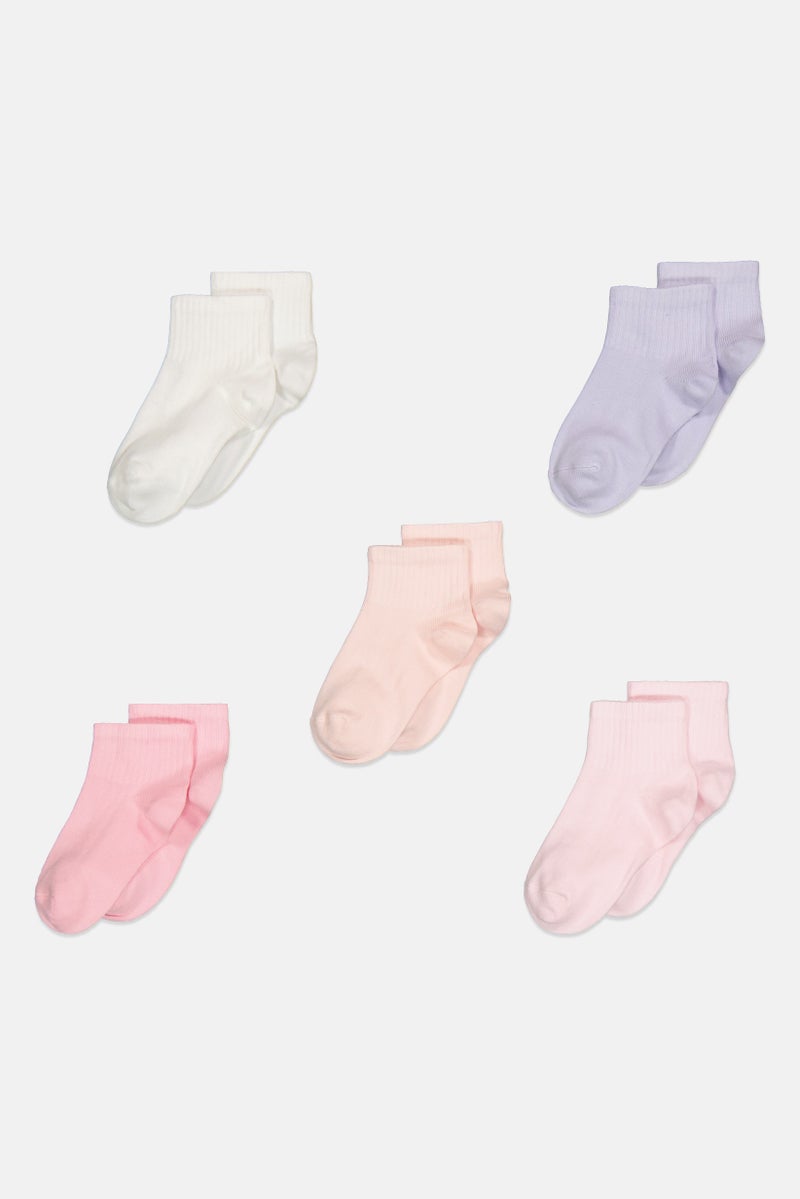 bebe Kids Girl 5 Pairs NonTerry Quarter Socks, Multicolor