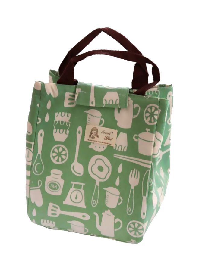 NIBEMINENT Cartoon Printed Thermal Insulated Lunch Bag Green/Beige/Brown 25x18x24cm 