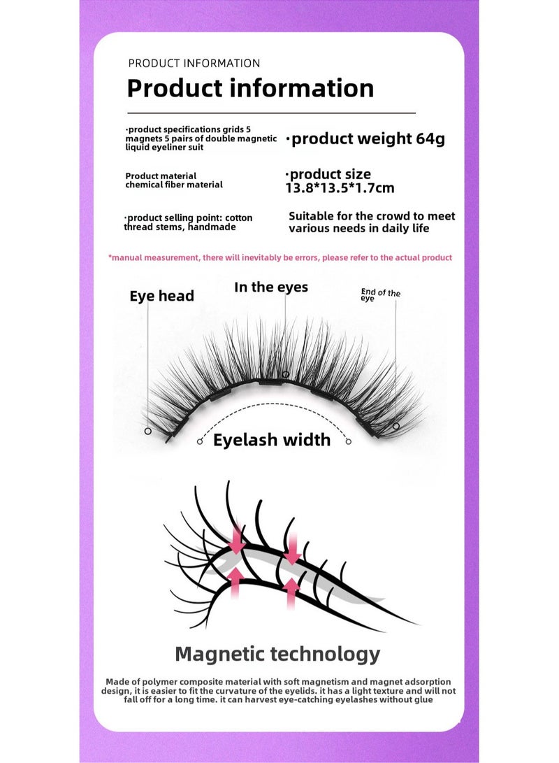 ORiTi مجموعة رموش صناعية مغناطيسية 3D من شعر المنك التقليدي، 10 أزواج من الرموش السميكة الأوروبية والأمريكية، مجموعة رموش مزدوجة الأنبوب - Image 3