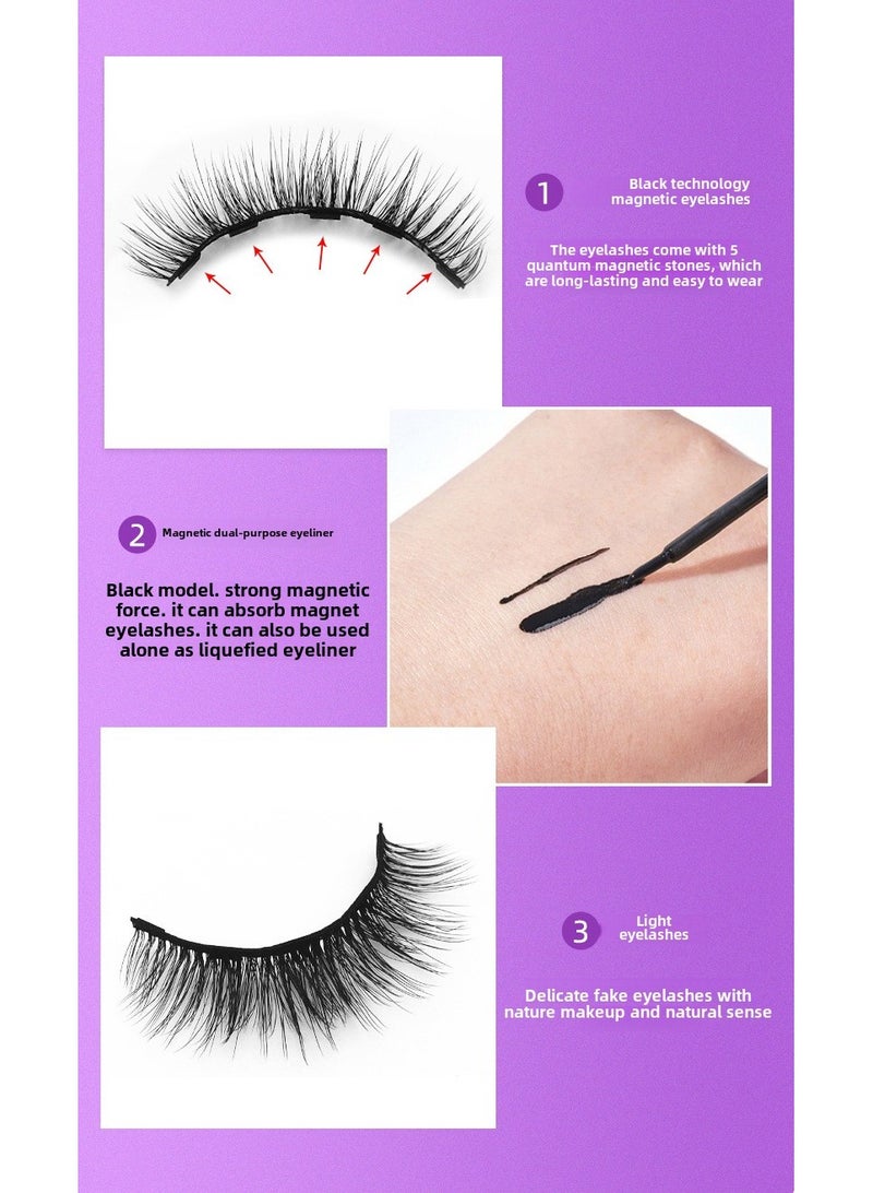 ORiTi مجموعة رموش صناعية مغناطيسية 3D من شعر المنك التقليدي، 10 أزواج من الرموش السميكة الأوروبية والأمريكية، مجموعة رموش مزدوجة الأنبوب - Image 4