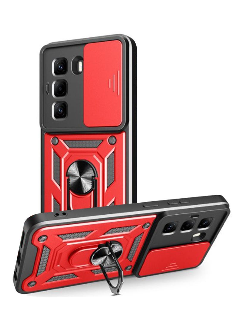Case  Cover for Infinix Hot 50 Pro+ 4G , Slide Camera Lens Cover, Magnetic Ring Holder Kickstand Protective Phone Case, Red