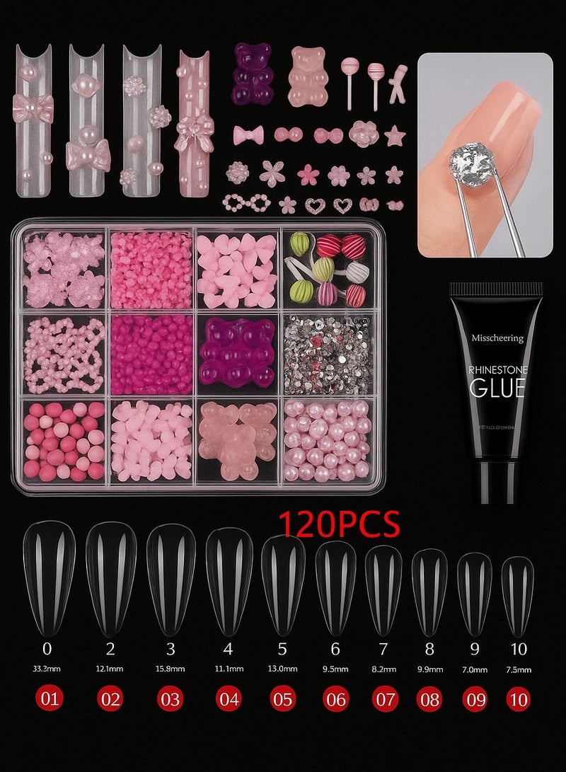Manicure set, a box of 120 nail tips, a box of nail decorations, a can of glue, false nails, for beauties - Image 1