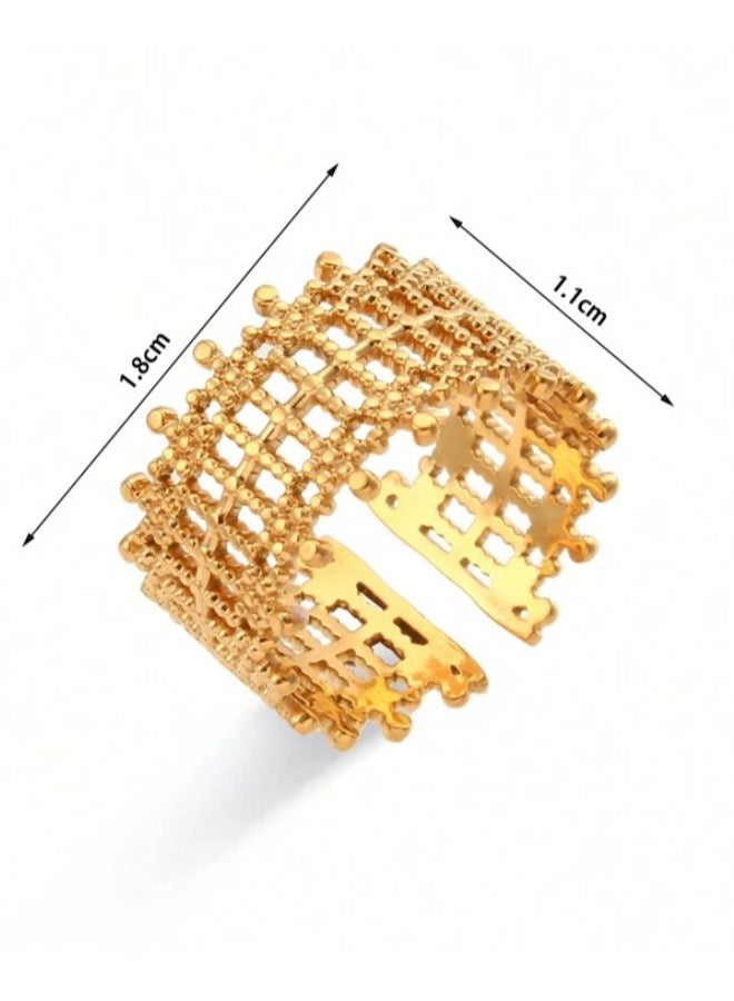 إيكوال خاتم نسائي من الاستانلس ستيل مطلي باللون الذهبي بمقاس موحد - Image 5