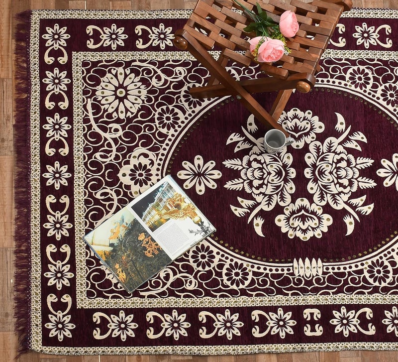 Purav Light Persian Floral Design Cotton Carpet 5x7 feet for Living Room Bedroom Home Decor Carpets Mat (Burgundy Color) - Image 1