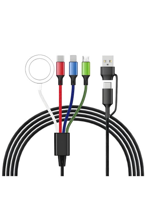 Upgraded Multi Charging Cable for Apple Watch Charger 4 in 1 Magnetic iWatch Charger Nylon Braided C/USB-C/L/Micro Compatible with iWatch Series Phone And Android  Device,120CM