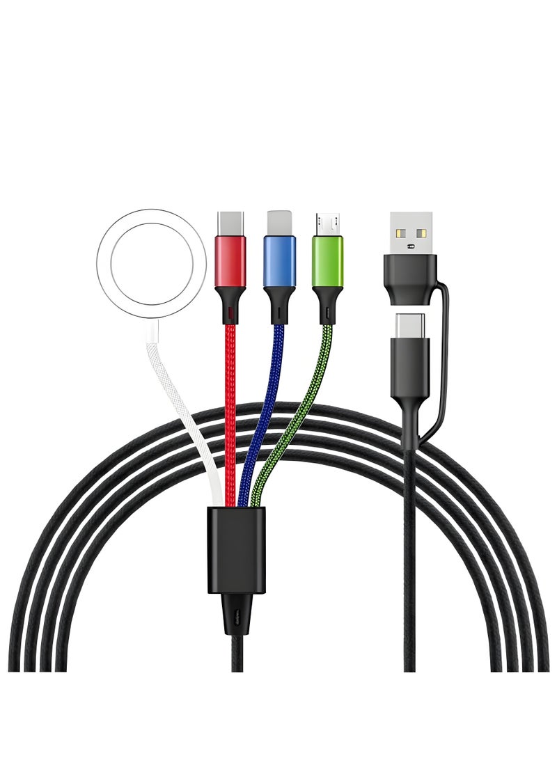 Upgraded Multi Charging Cable for Apple Watch Charger 4 in 1 Magnetic iWatch Charger Nylon Braided C/USB-C/L/Micro Compatible with iWatch Series Phone And Android  Device,120CM
