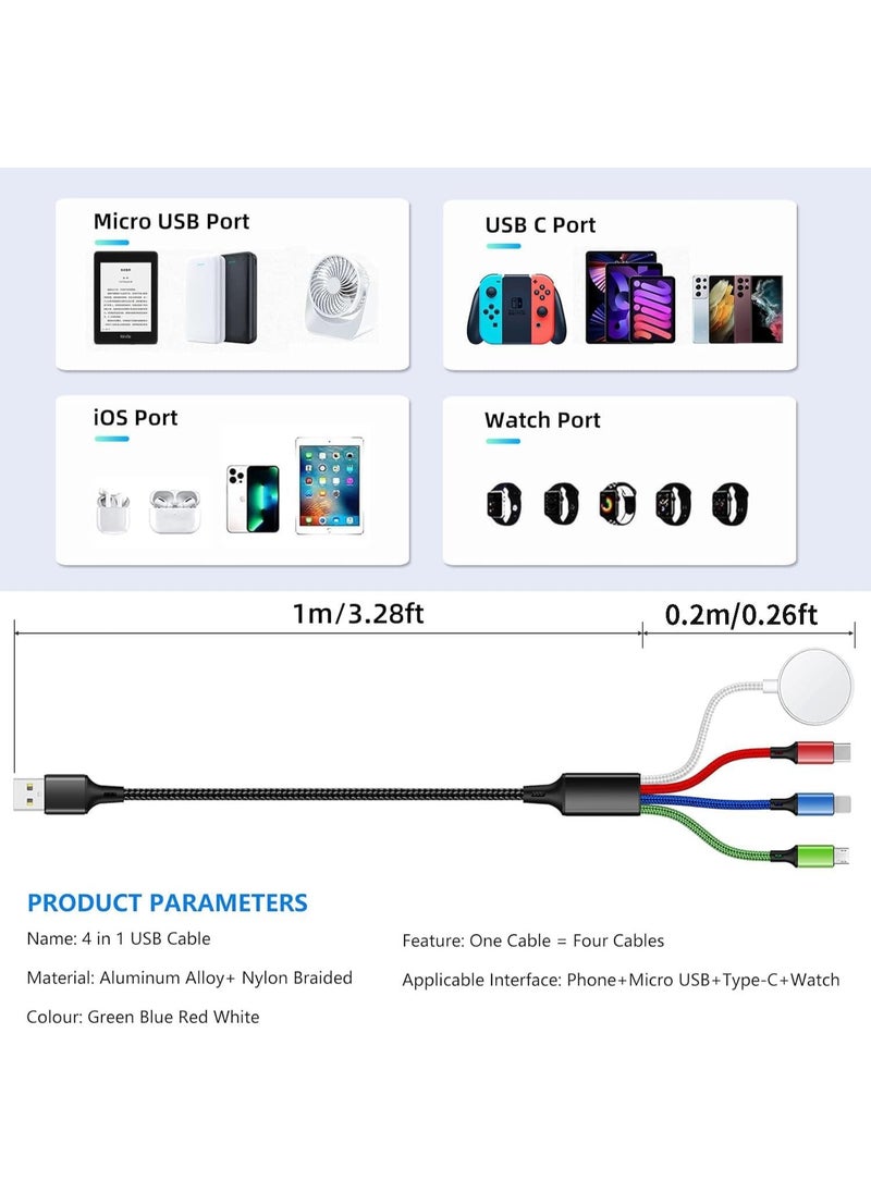 Upgraded Multi Charging Cable for Apple Watch Charger 4 in 1 Magnetic iWatch Charger Nylon Braided C/USB-C/L/Micro Compatible with iWatch Series Phone And Android  Device,120CM