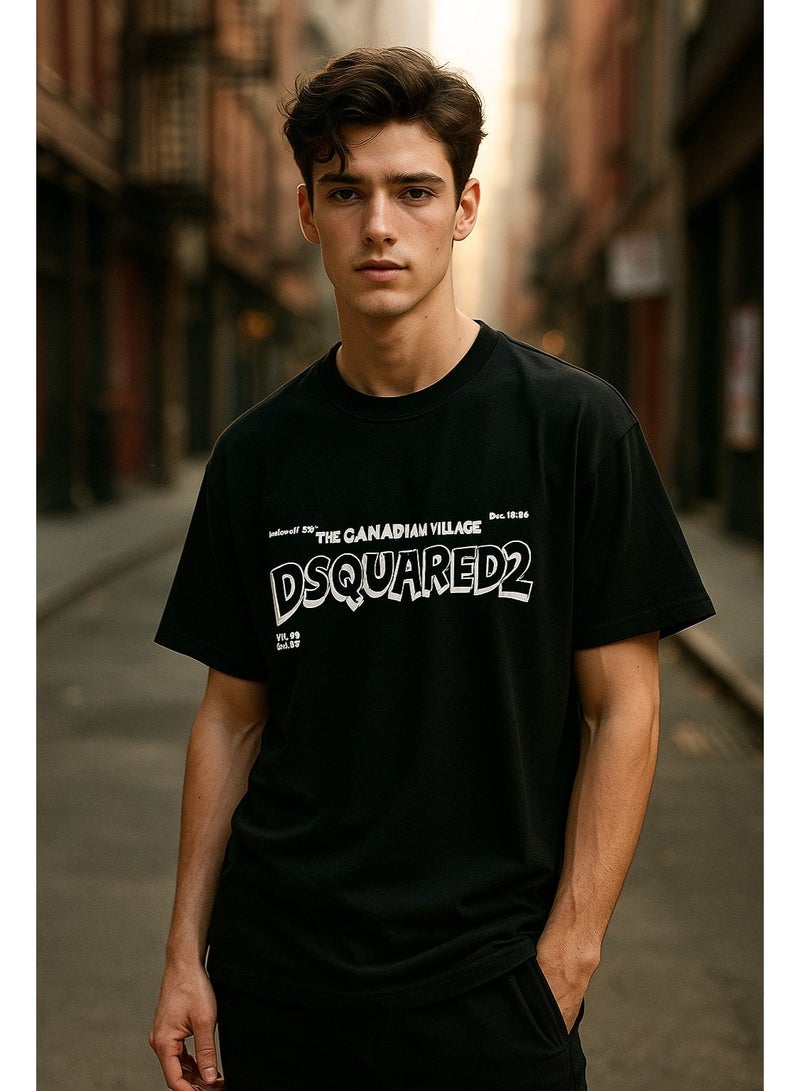 DSQUARED2 Men’s Oversized Graphic T-Shirt – Premium Cotton Streetwear Casual Top - Image 1