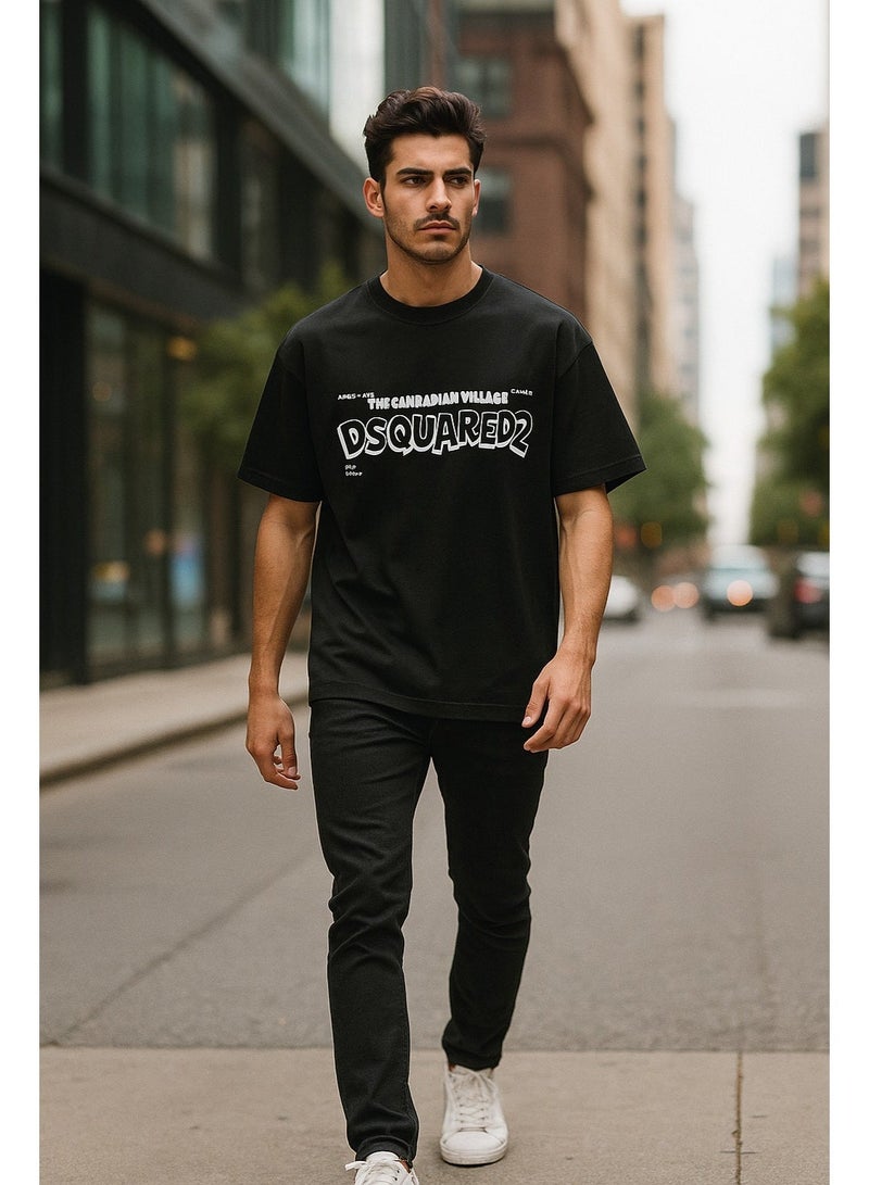 DSQUARED2 Men’s Oversized Graphic T-Shirt – Premium Cotton Streetwear Casual Top - Image 4