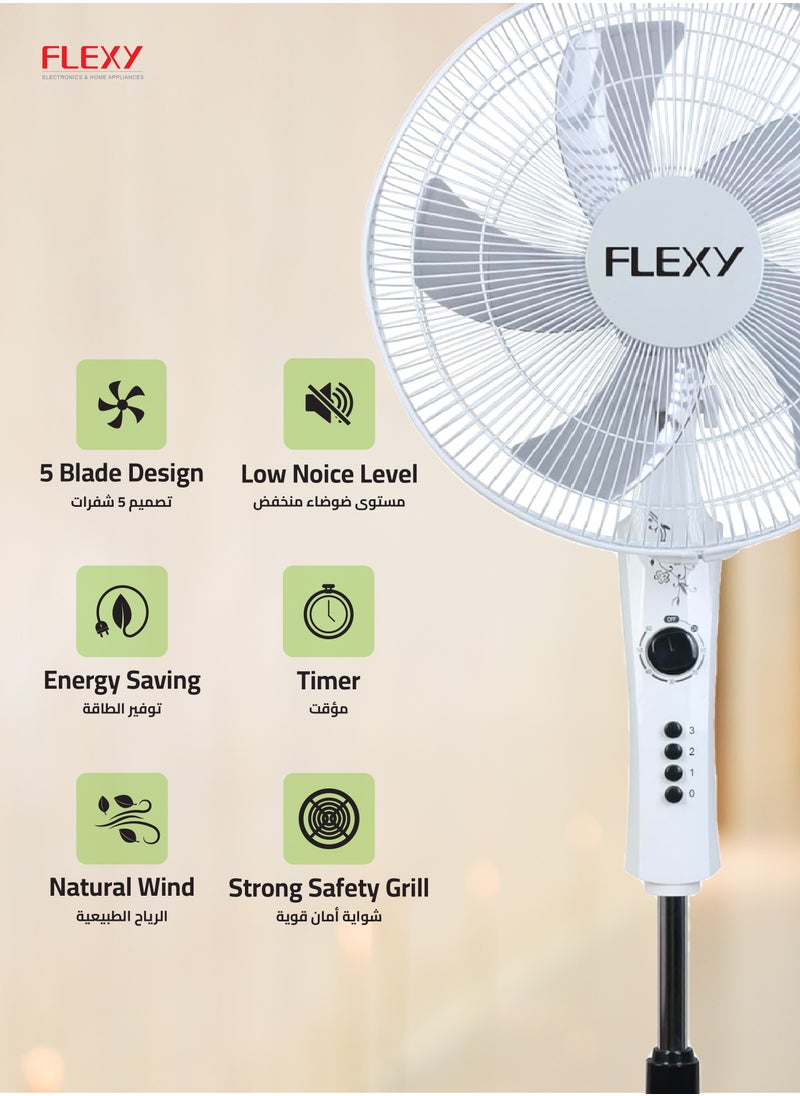 Flexy - FLEXY 16-Inch Stand Fan with 60-Minute Timer, 3-Speed Settings, Energy Efficient, High Velocity, Low Noise 100% Copper Motor, and Strong Safety Grill. - Image 1