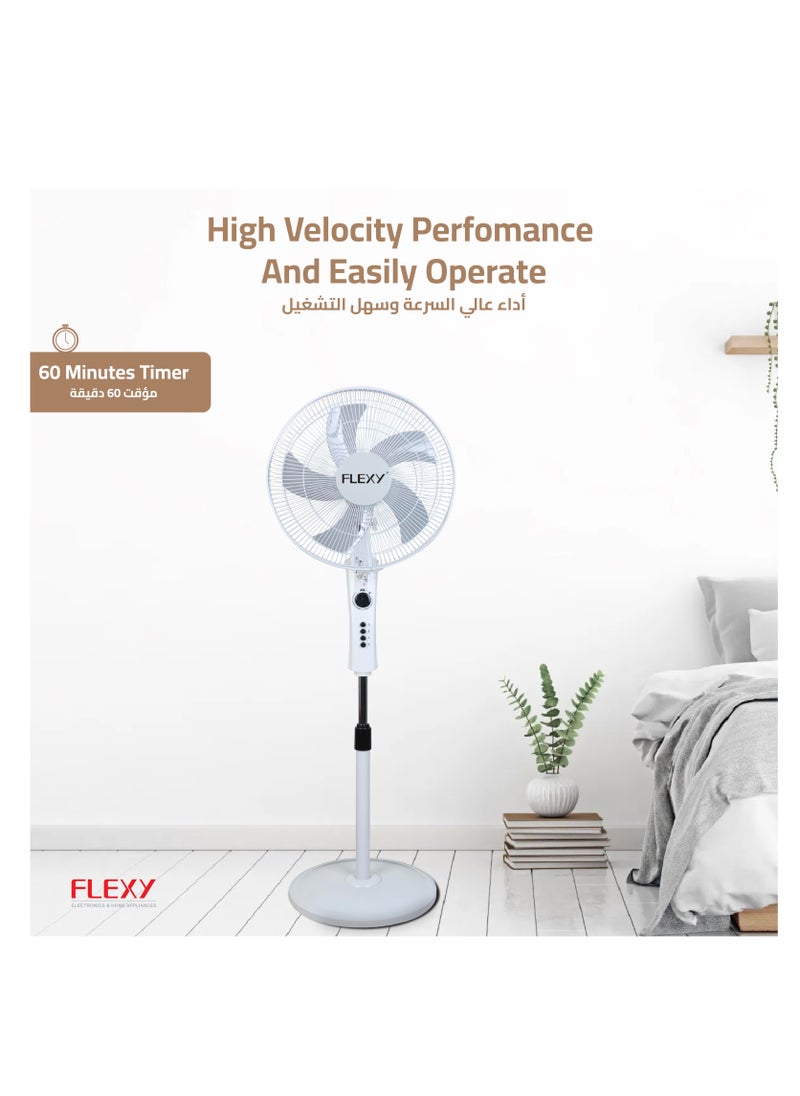 Flexy - FLEXY 16-Inch Stand Fan with 60-Minute Timer, 3-Speed Settings, Energy Efficient, High Velocity, Low Noise 100% Copper Motor, and Strong Safety Grill. - Image 1